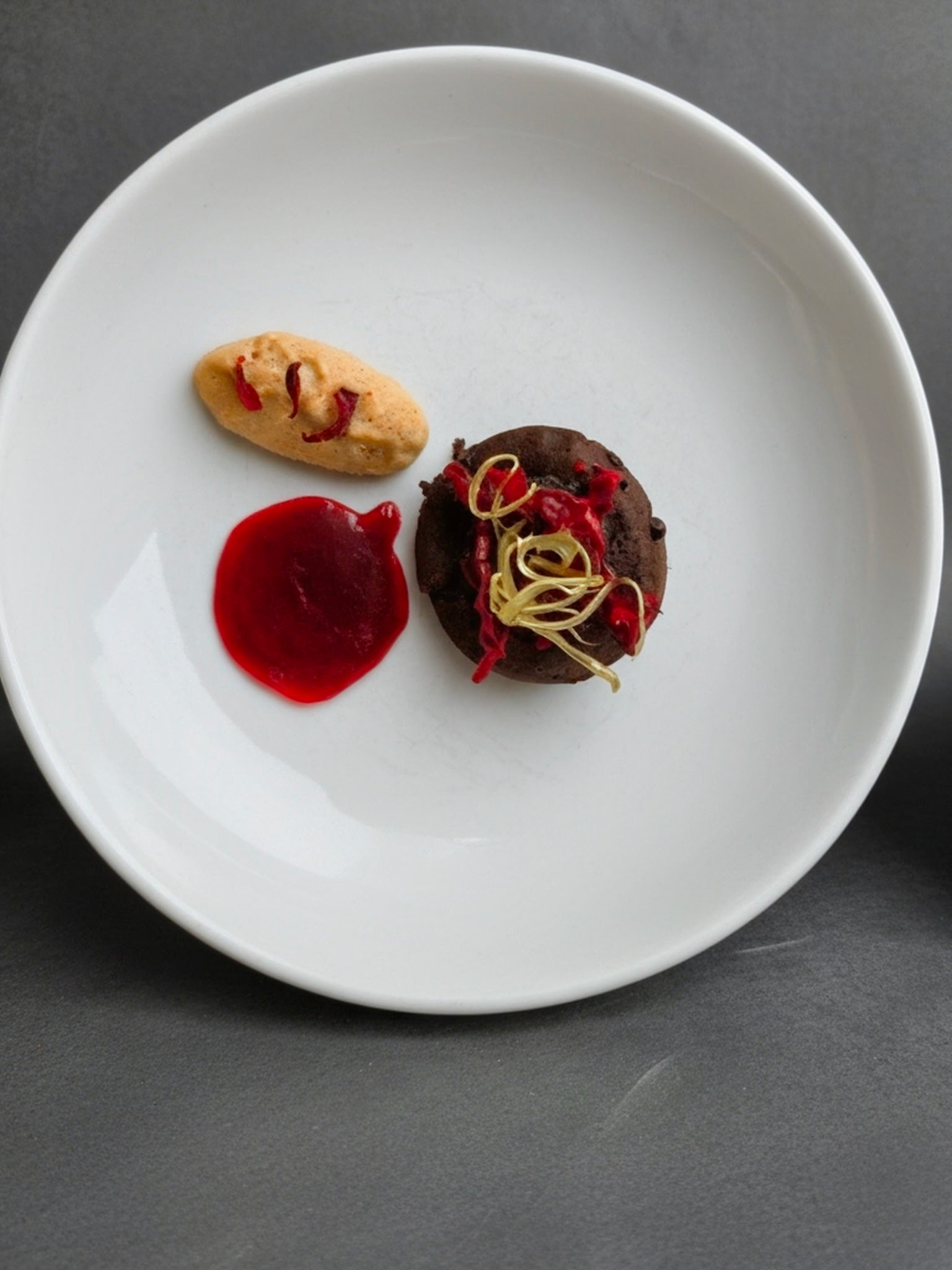 Chocolate cake with berry coulis