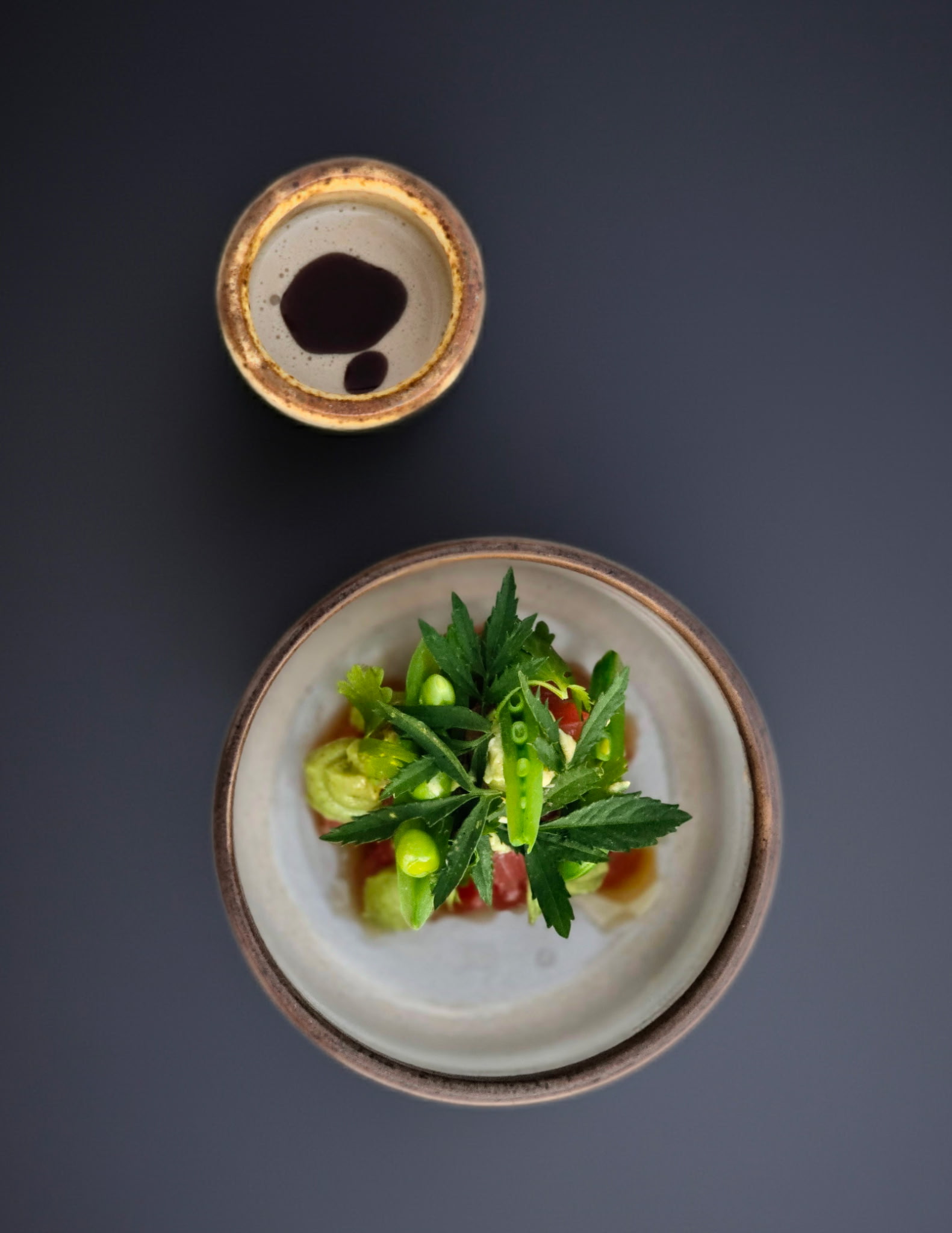 Peas and protein in ceramic bowl