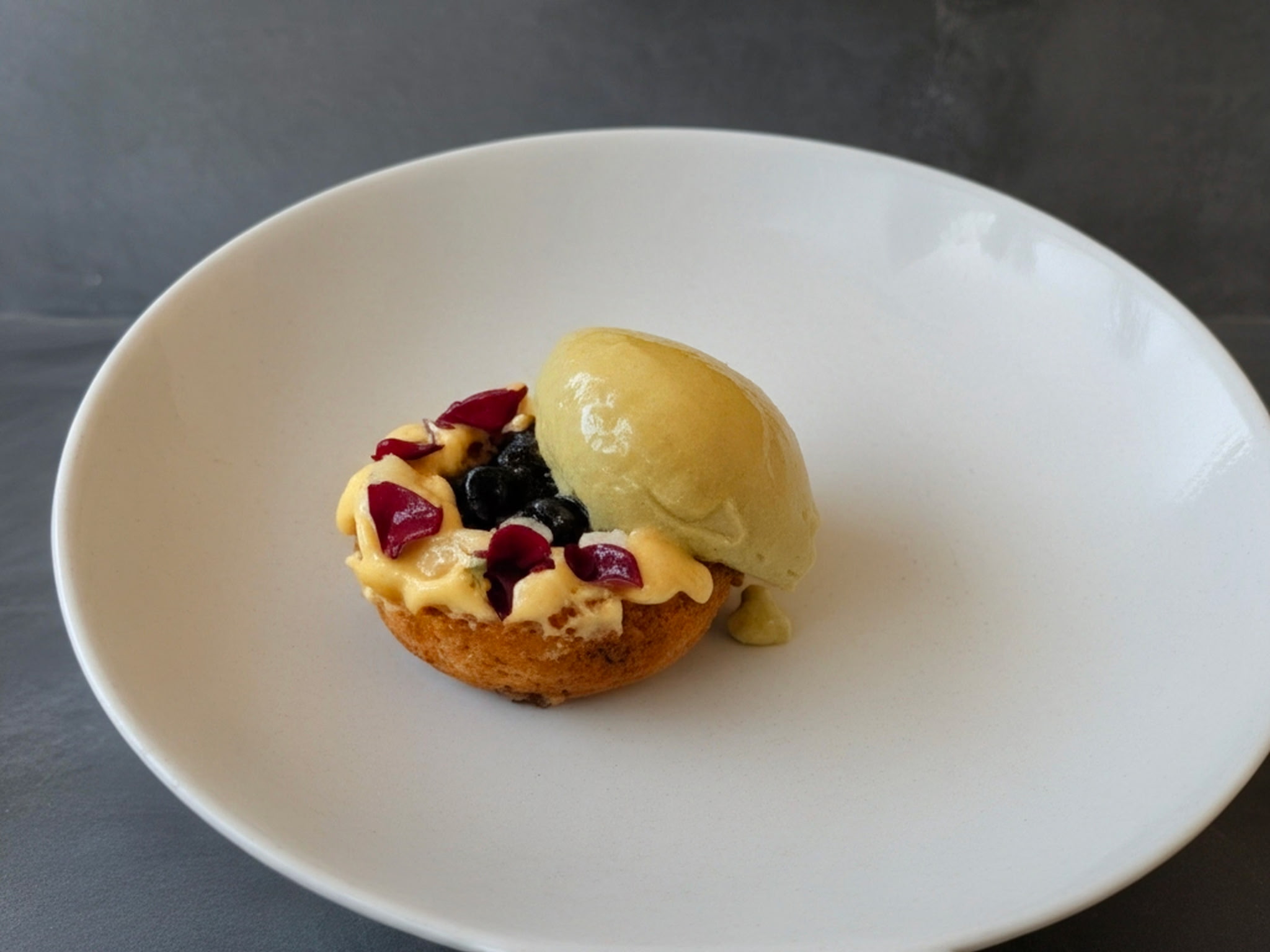 Berry tart with sorbet