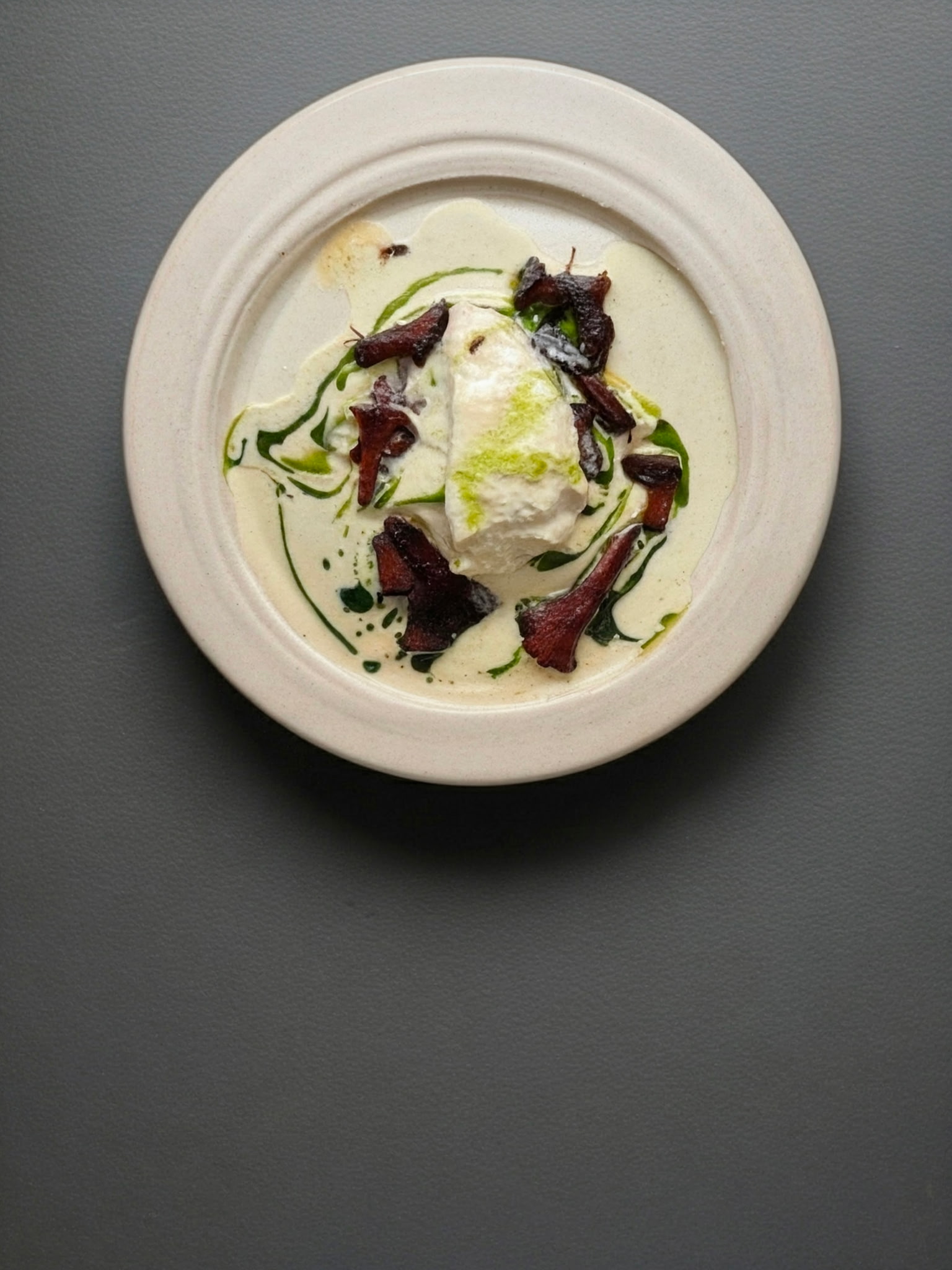 White protein with green oil
